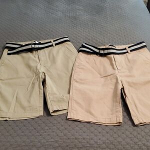 The Children's Place Neutral Khaki and Beige Shorts with Navy-Trim Striped Belts